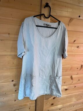 Flax Pale Blue Linen Scoop-Neck Pocket Tunic